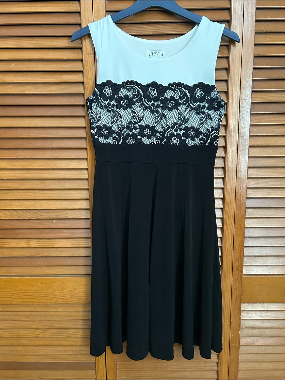 Enfocus Studio White Bodice with Black Lace Fit-and-Flare Dress